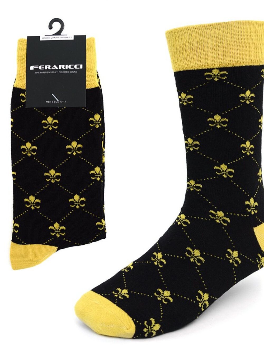 Men's Fleur-de-lis Socks - Black W/ Yellow/ Gold- NWT